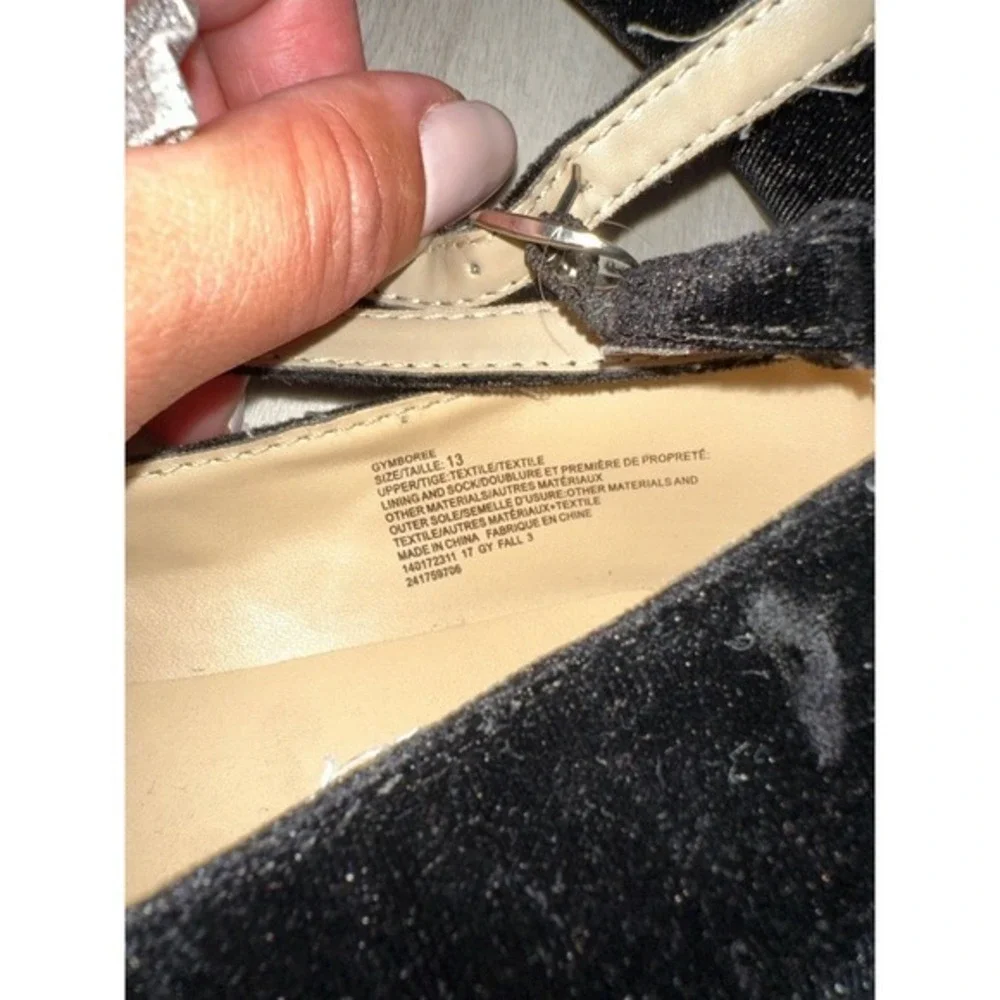Gymboree Mary Jane Flats Girls 13 Black Good Velvet Silver‎ Glitter Bow T-Strap